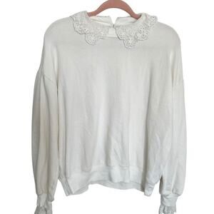 J.Crew Women's Lace Collar Crewneck Sweater Cream Size Large
